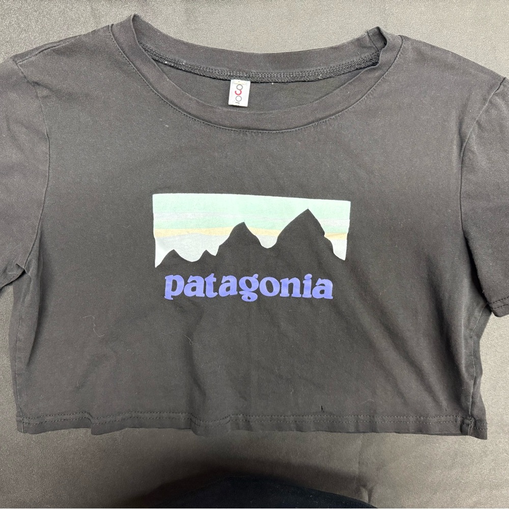 Patagonia Black Crop Top with Mountain Graphic
